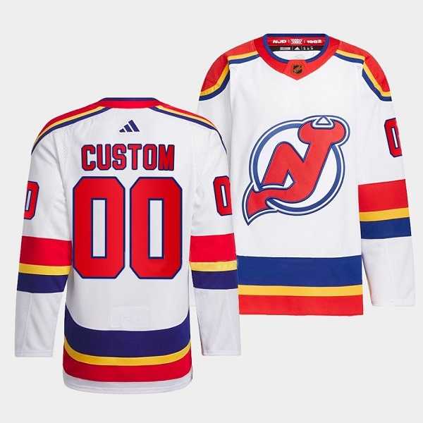 Mens New Jersey Devils Custom White 2022-23 Reverse Retro Stitched Jersey